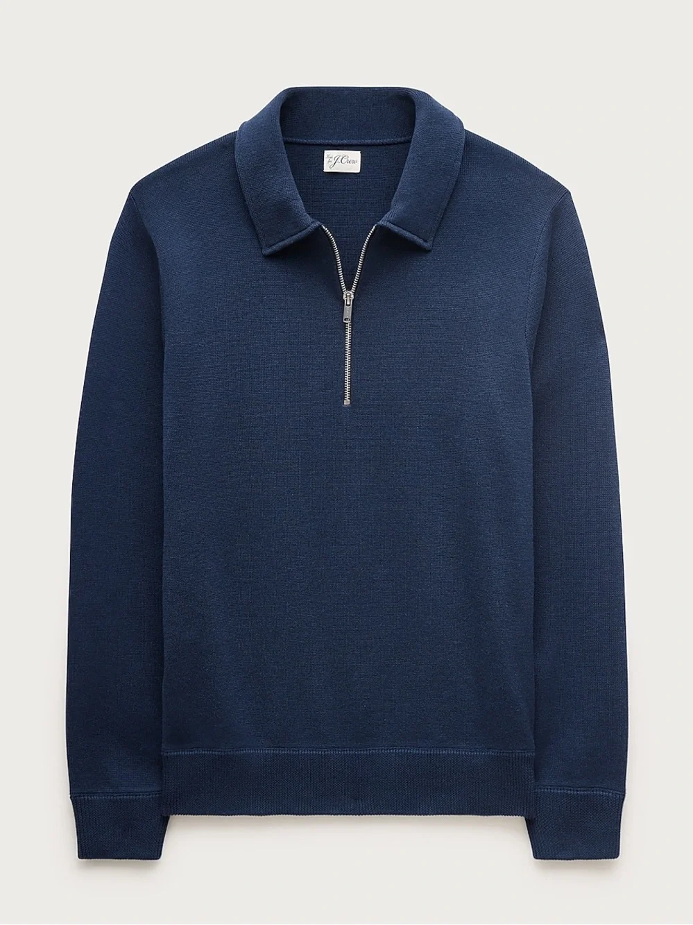 J crew navy Quarter-zip sweater in milano-stitch cotton